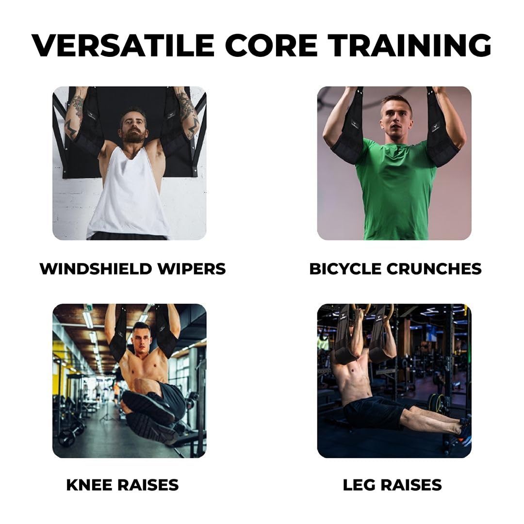 YAGHZU Hanging Ab Straps for Pull Up Bar - Premium Ab Straps for Core Strength and Ab Workout, Adjustable Rip Resistant Hanging Leg Raise Strap, Heavy Duty Ab Sling Strap, Arm Padded Pull UP Straps