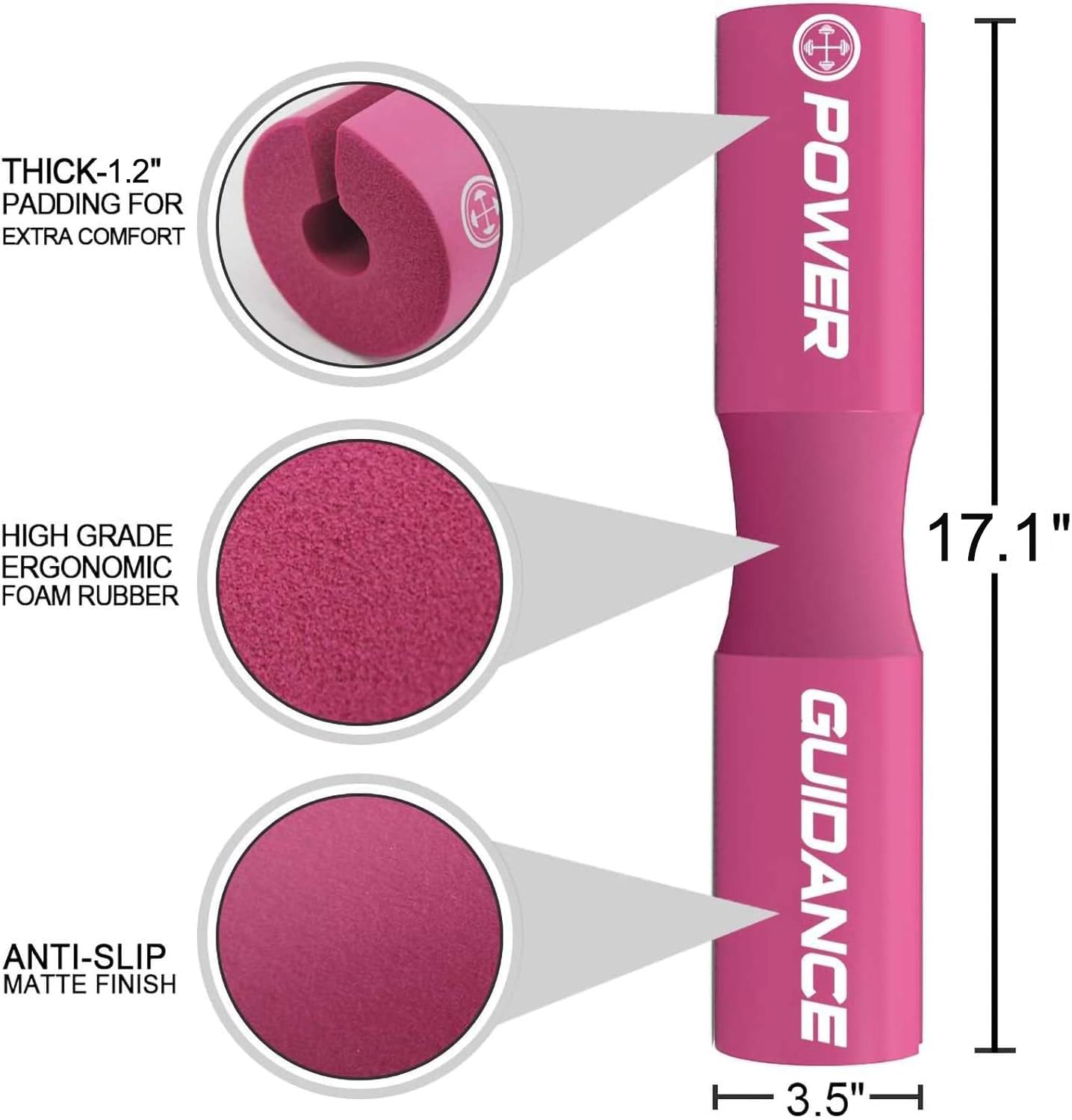 POWER GUIDANCE Barbell Squat Pad - Neck & Shoulder Protective Pad - Great for Squats, Lunges, Hip Thrusts, Weight Lifting & More - Fit Standard and Olympic Bars Perfectly,Pink