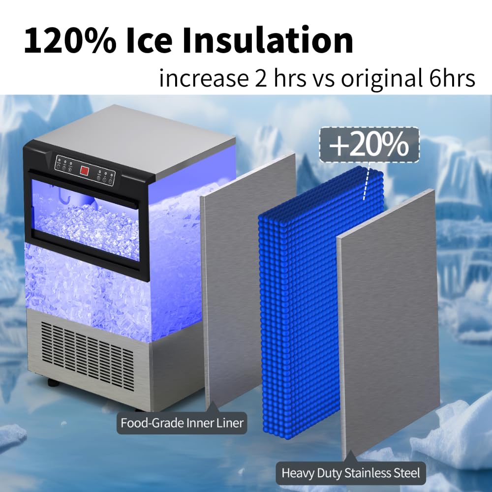 YITAHOME 100lbs Ice Maker Machine Commercial Under Counter Ice Maker, ETL & DOE Certificated Commercial Large Ice Makers Freestanding for Home Cafe Bar Restaurant 45pcs with 33lbs Storage Bin