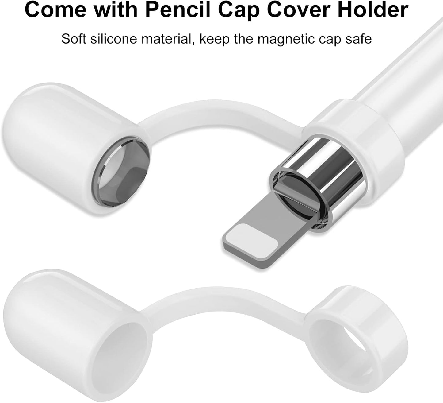 APETOO 1st 2-Pack 10 9 8 7 Magnetic Replacement Cap with Silicone Cap Holder for Apple Pencil Gen, for Apple Pen End