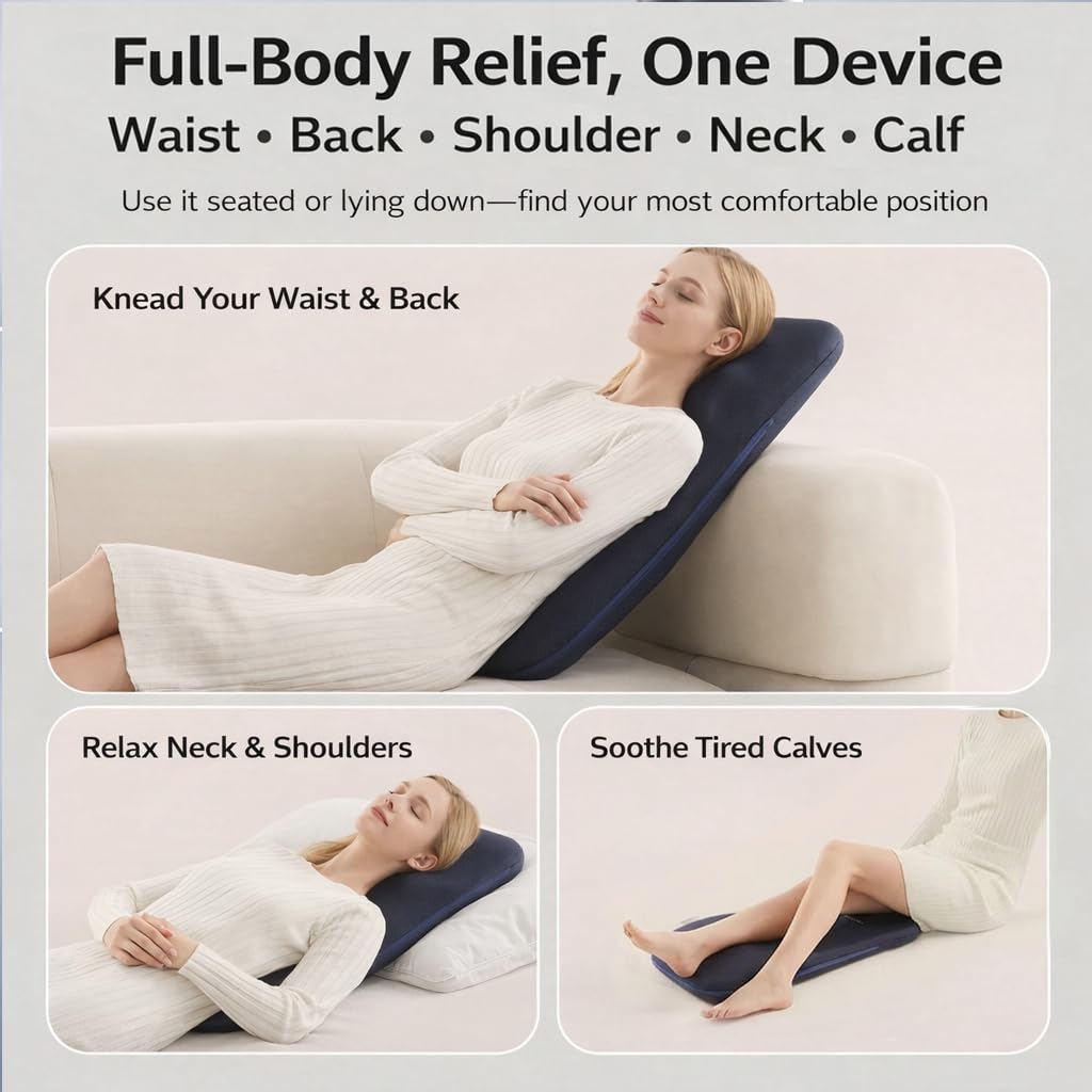 Athloot Back & Neck Massager with Heat for Pain Relief, FSA Full-Length Rolling Massage Cushion for Upper & Lower Back, 3 Modes, 2 Heat Levels, 15-Min Auto-Off, Slim Lumbar Support, HSA Eligible