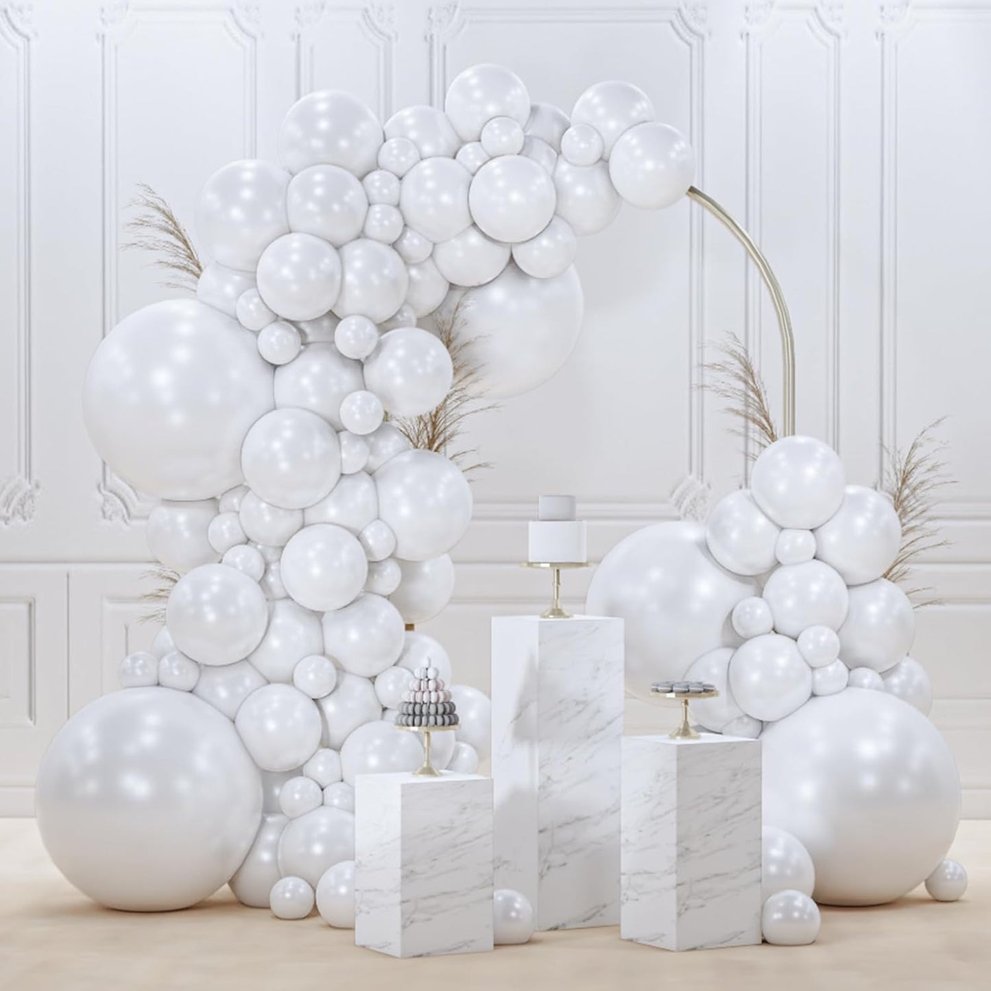 PartyWoo Pearl White Balloons - 145-Piece Metallic Latex Balloon Arch Kit for Weddings & Parties | 5-12 Inch Sizes