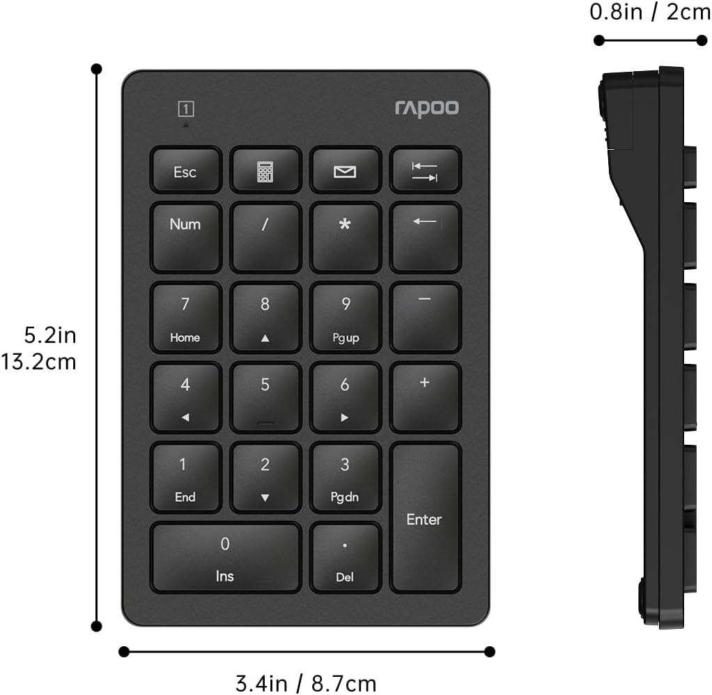 Rapoo K50 2.4G 22-Key Wireless Number Pad, Numeric Keypad for Laptop, Speed Data Entry, Numpad with Calculator, Email