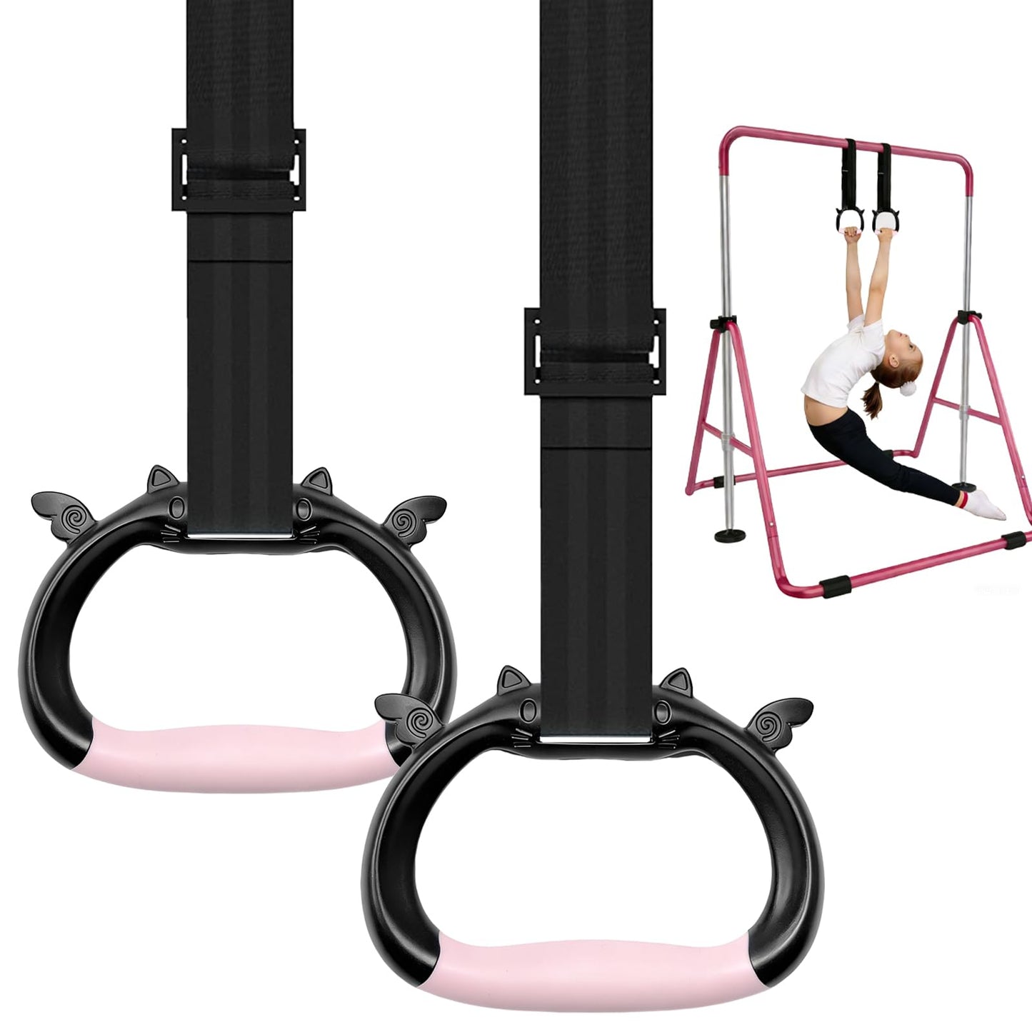 Csoalpo Gymnastics Rings for Kids, Professional Adjustable Extended Straps, 550 lbs Weight Capacity, Featuring Premium Non-Slip Grip Design, Suitable for Indoor/Outdoor Strength and Fitness Training.