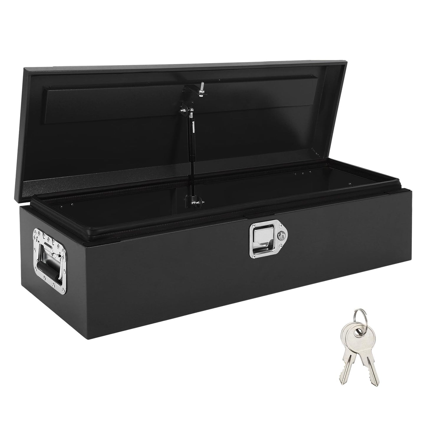 Heavy Duty Steel Metal Tool Box for Truck Bed, 39" Lockable Pickup Truck Tool Box with Gas Struts, Weatherproof Crossbed Storage Chest, Diamond Plate Truck Bed Tool Box for Trailer, RV, Work Truck