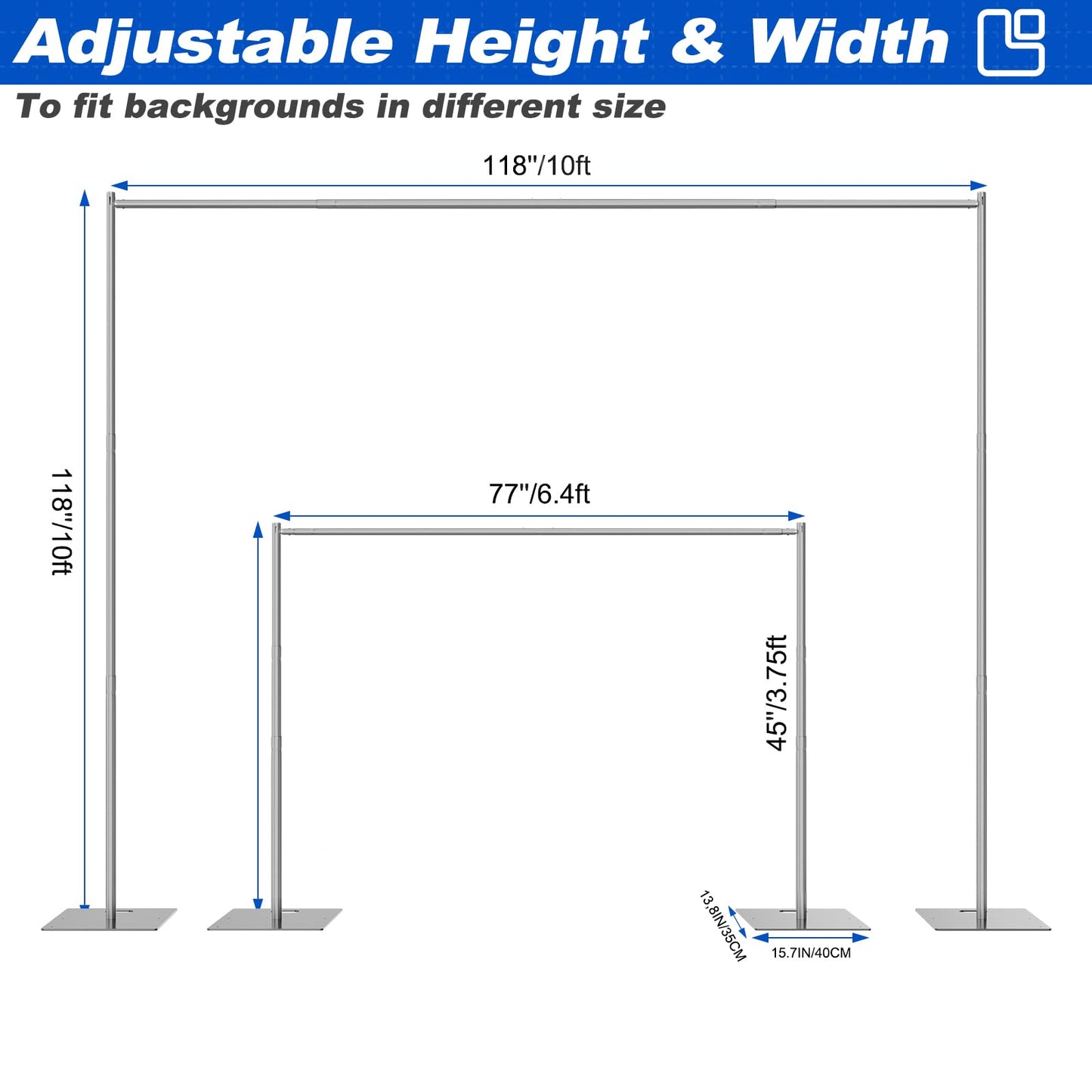 Kinchoix Pipe and Drape Backdrop Stand 10ftx10ft Adjustable Background Support System Heavy Duty Background Stand for Wedding Banquet Decorations Silvery