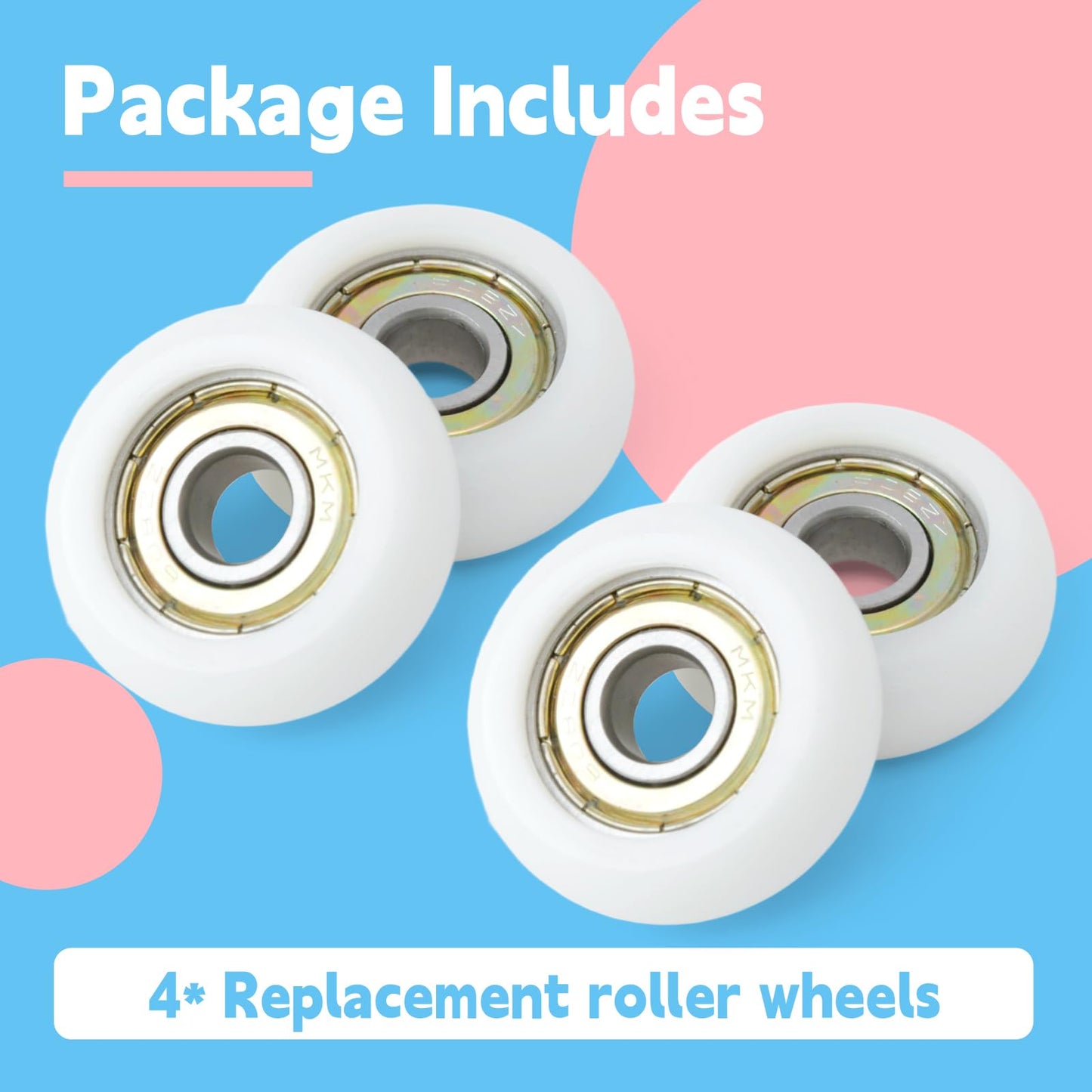 GLOXTED 4Pcs Replacement Roller Wheels Compatible with Aero for Pilates Reformer Machine, Smooth and Quiet Glide, 8mm Shaft Diameter Roller Wheel, White