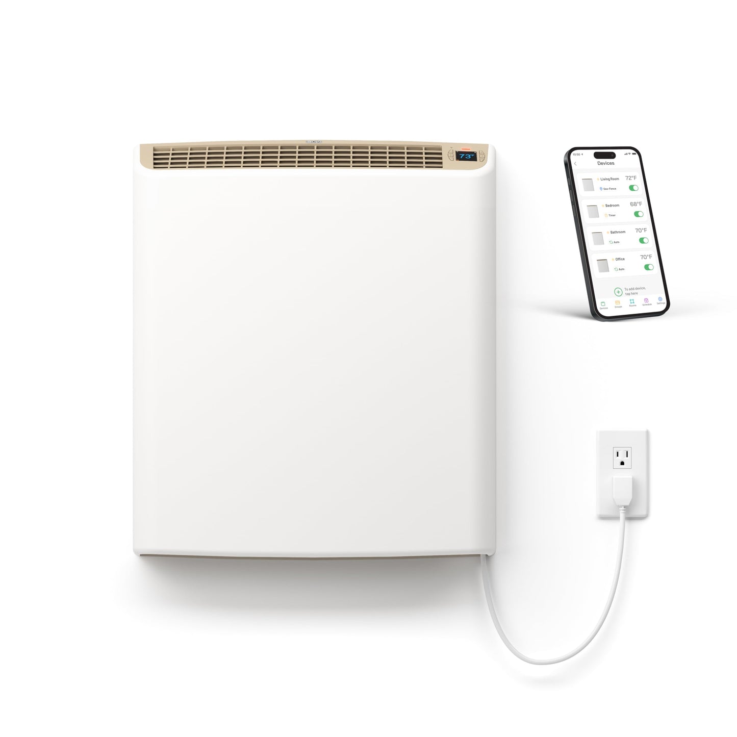 Smart EnviMAX 1000W Wi-fi Plug-in Electric Wall Heater - Energy Efficient Smart Heaters for Large Rooms - App Controlled Electric Heater with Thermal Shut Off Switch - Works with Alexa & Google Home