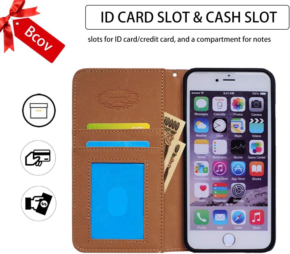 Bcov 13, 13 Case for iPhone Plum Blossom Flower Leather Flip Phone Case Wallet Cover with Card Slot Holder Kickstand