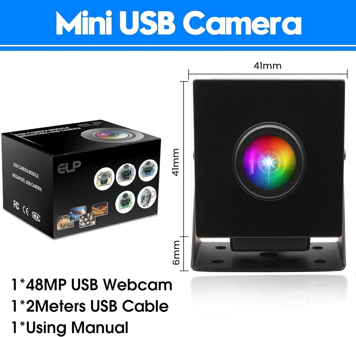 IFWATER 48MP USB Camera 8K Webcam 6000P Ultra HD Cam with 200Degree Wide Angle Fisheye Lens PC Computer Lightburn for Laser Engraver Plug and Play for Document Scanning Face Recognition