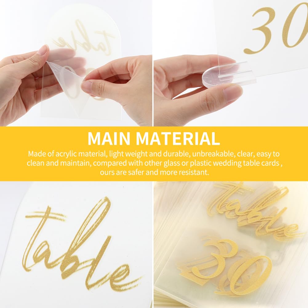 30 Sets Arch Wedding Table Numbers with Stands Gold Printed 1-30 Table Signs Clear Acrylic Table Number Display Stand for Wedding Reception Party Centerpieces Decor (4 x 6 Inch)
