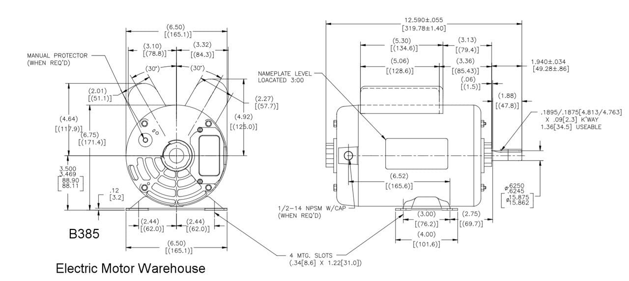 5 HP SPL 3450rpm P56 Frame 230 Volts Replacement Air Compressor Motor - Century Motor # B3