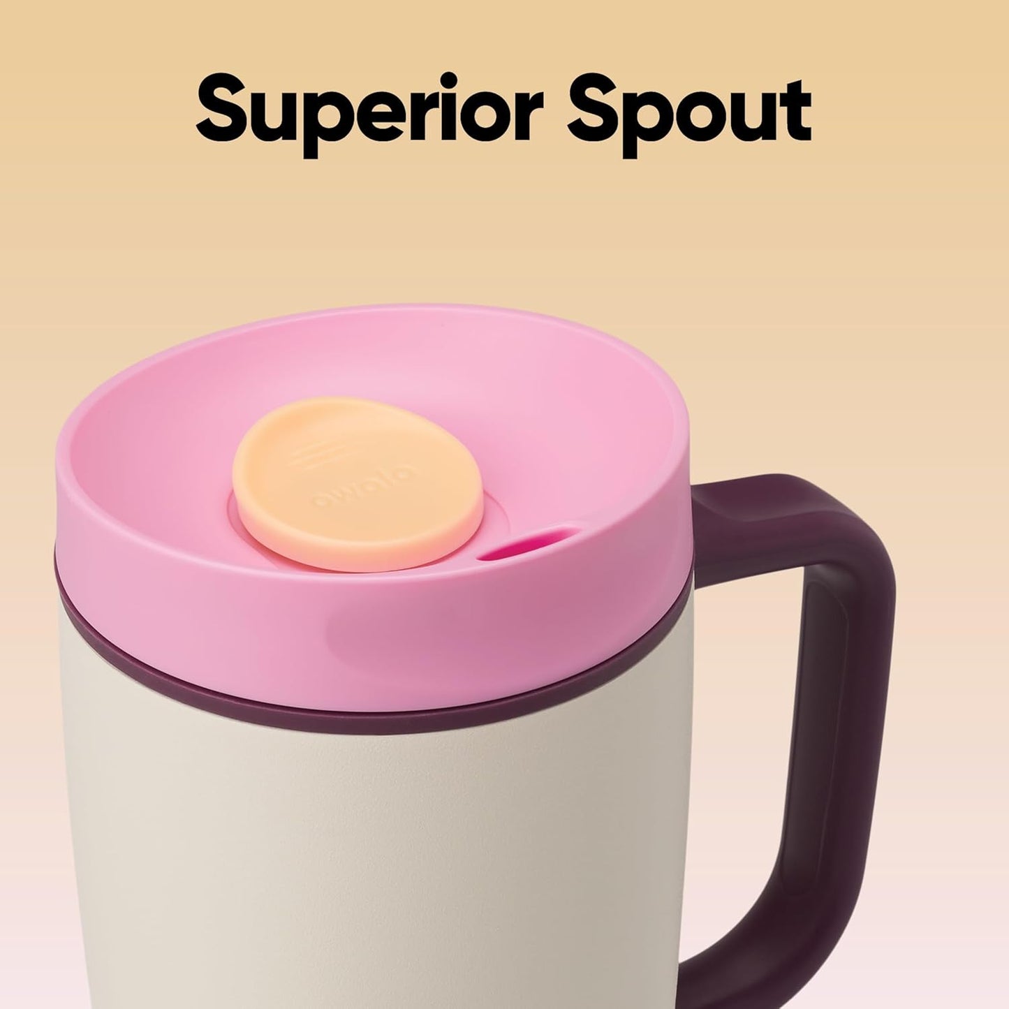 Owala SmoothSip Slider Travel Mug - 12oz Stainless Steel Insulated, 100% Leak Proof, Pink/Tan