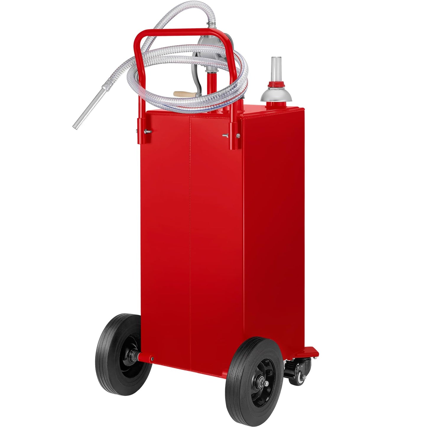VEVOR Fuel Caddy 35 Gallon, Gas Storage Tank on 4 Wheels, with Manual Transfer Pump, Gasoline Diesel Fuel Container for Cars, Lawn Mowers, ATVs, Boats & More, Red