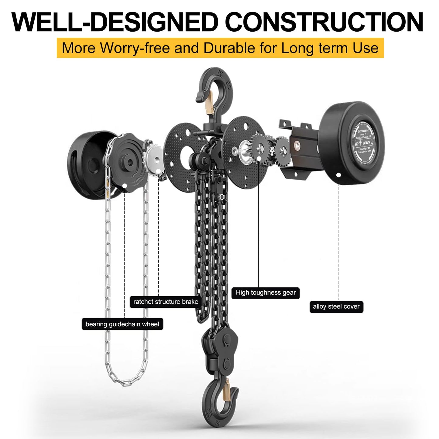 Hand Chain Hoist 3 Ton 6600 Lbs Capacity 10 Feet with 2 Heavy Duty Hooks, Manual Chain Fall for Warehouse Building Automotive Machinery Black (Black, 3T) (Black, 3T-3M)