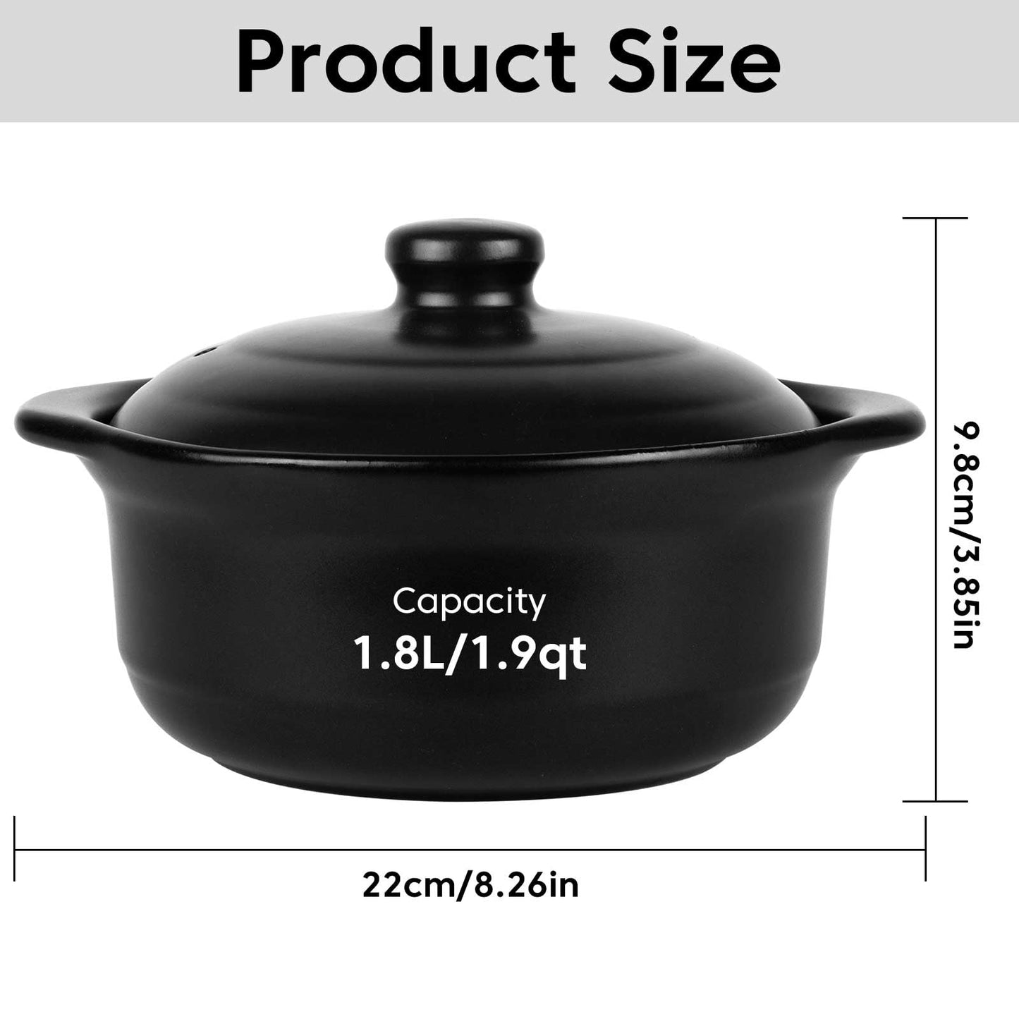 1.9 Quart Clay Pot for Cooking with Lid - Black Earthenware Pot & Olla de Barro for Korean, Soup & Rice - Non-Stick Clay Cookware for Stovetop & Oven