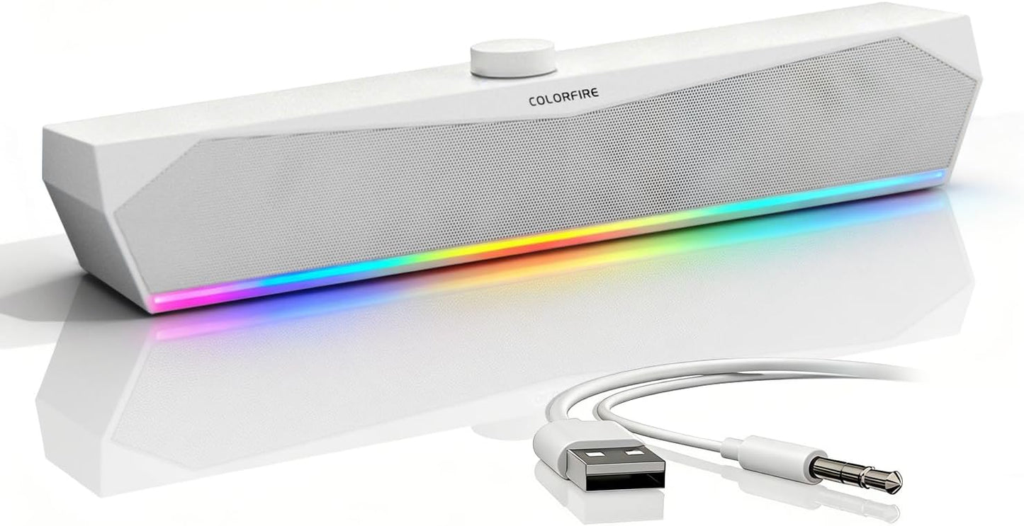 Colorful 3.5mm Gaming Soundbar,Computer SoundBar for PC,USB Speakers,RGB Touch Lights,USB-C/A Powered Input, Compact