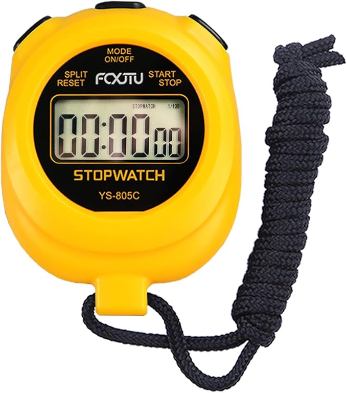 FCXJTU Simple Stopwatch Timer, Single Lap Stopwatch Countdown Timer, No Hourly Beep, On/Off, AAA Battery(Included), Large Display, Easy to Use, Ideal for Kids Coaches Yellow
