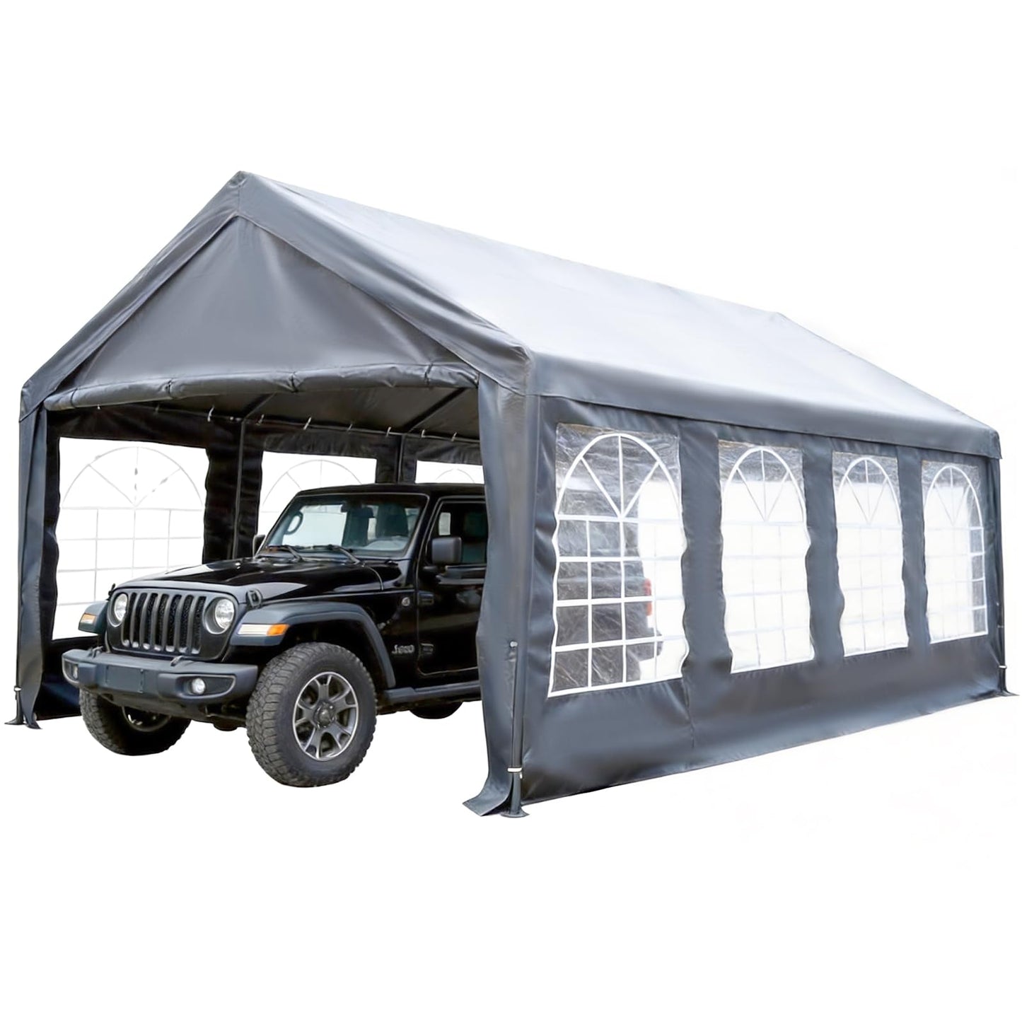 Carport 13x26 FT Heavy Duty Carport Canopy, Reinforced Steel Frame Car Tent Garage with 6 Windows, Waterproof & UV-Resistant Car Shelter, Portable Garage All-Season Tarp for Car/Truck/Boat Grey