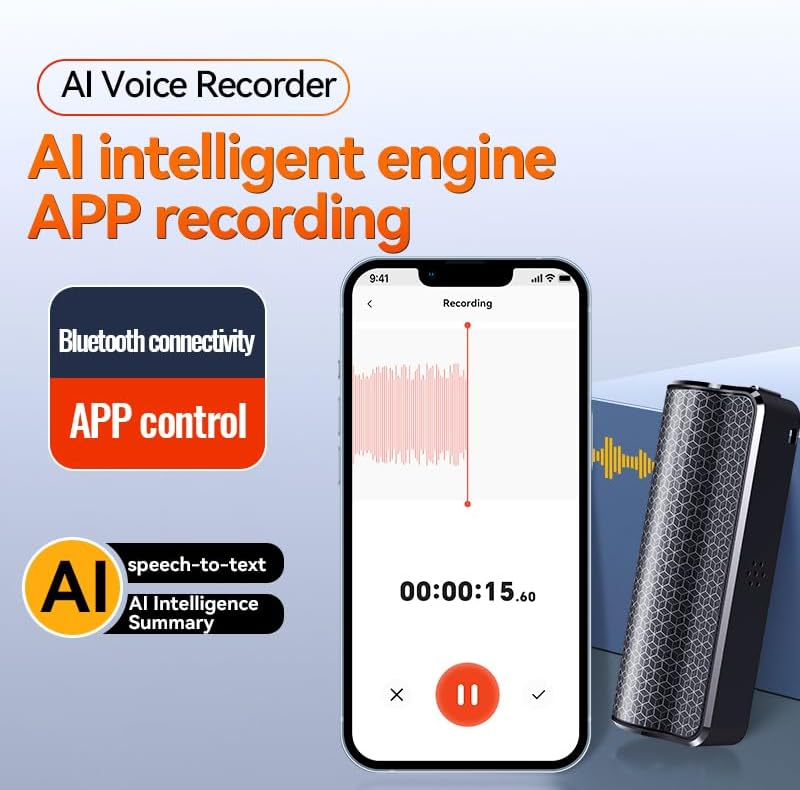 AKREC 64GB Recorder140-hour 256 3000mAh Voice Real-time Transcription and Translation Supporting Languages, HD Noise