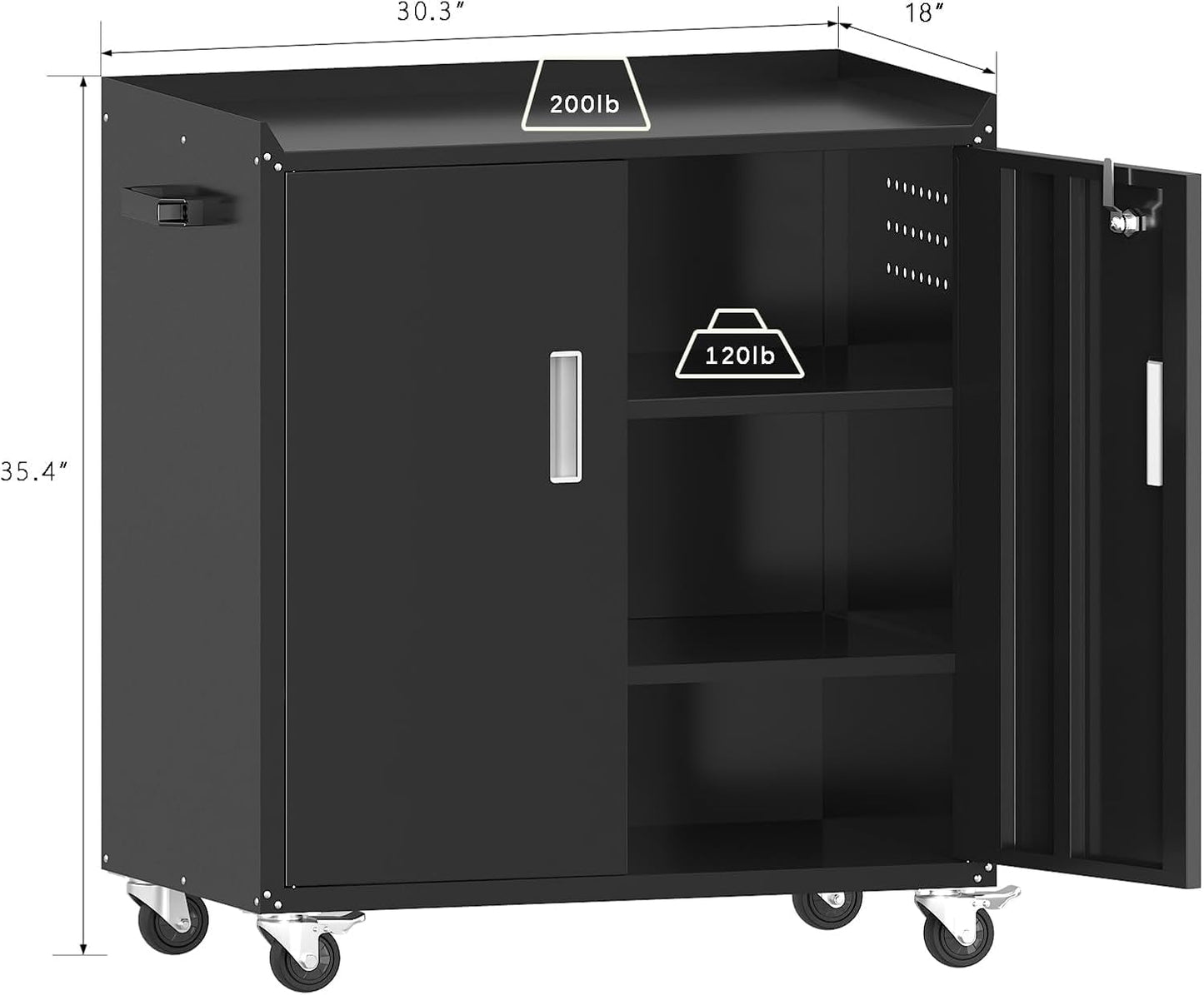 Baborokic Black Garage Cabinet with Wheels,Metal Storage Cabinet,Lockable Storage Cabinet with Doors and Adjustable Shelves,Tool Chest,Rolling Metal Tool Cabinets for Garage,Warehouse,Basement