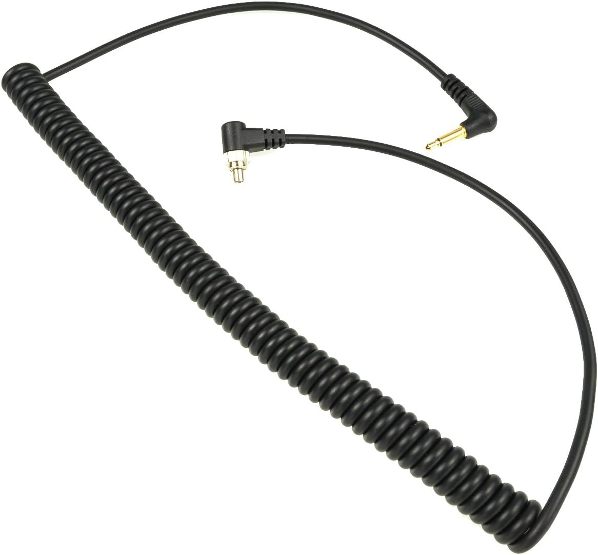 Foto&Tech 90in(2.3M) Stretch/23in 3.5mm Coiled HEAVY WEIGHT LOCKING to Male Flash PC Sync Cable with Screw Lock