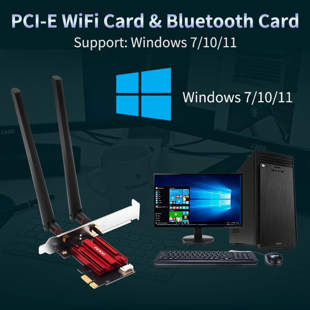 F FENVI FV-AC1200S AC1200 2.4G/5G 4.0 7/10/11, 4K FENVI PCIe WiFi Card Dual Band Bluetooth Wireless Network Adapter