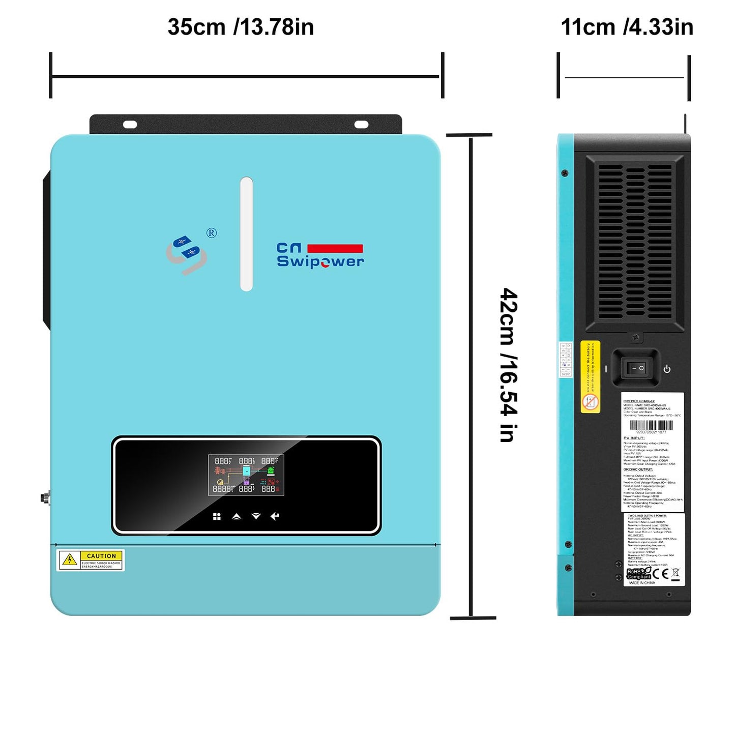 3600W Pure Sine Wave Solar Inverter with 120A MPPT Charge Controller - 24V DC to 110V AC Converter for RV, Home Backup and Off-Grid Systems