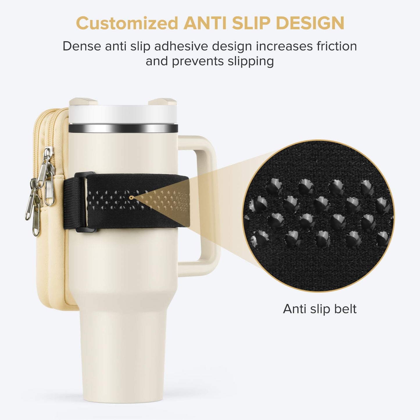 Water Bottle Pouch For Stanley Cup 40oz 30oz, Running Water Bottle Bag for Cards, Keys, Phone, Gym Accessories For Men Women, Travel Tumbler Mug Pouch Compatible With Stanley, Simple Modern(Cream)