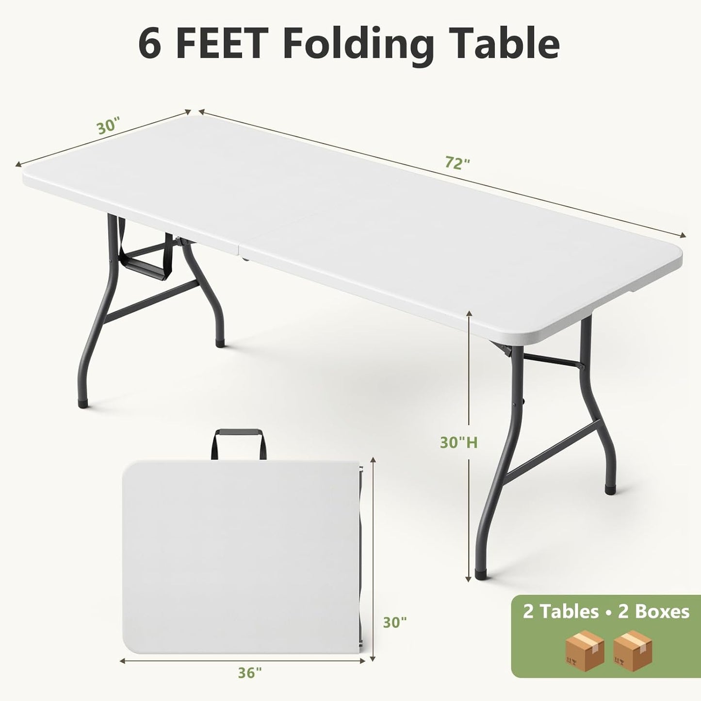 Skiennix Folding Table - 6 FT Heavy Duty Portable Plastic Table with Carrying Handle | 2 Pack for Indoor & Outdoor Events