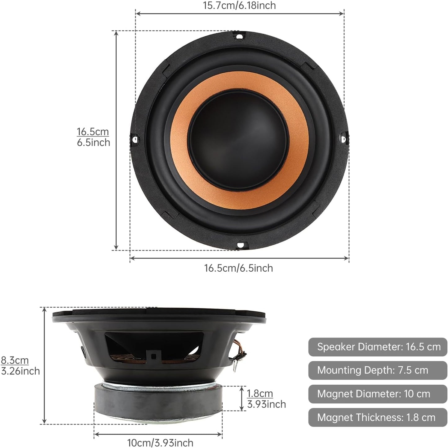 DriSentri 6.5 Inch Bass Loudspeaker Woofer Speaker for Car Audio/Home Theaters, Wide Frequency Response Car Audio