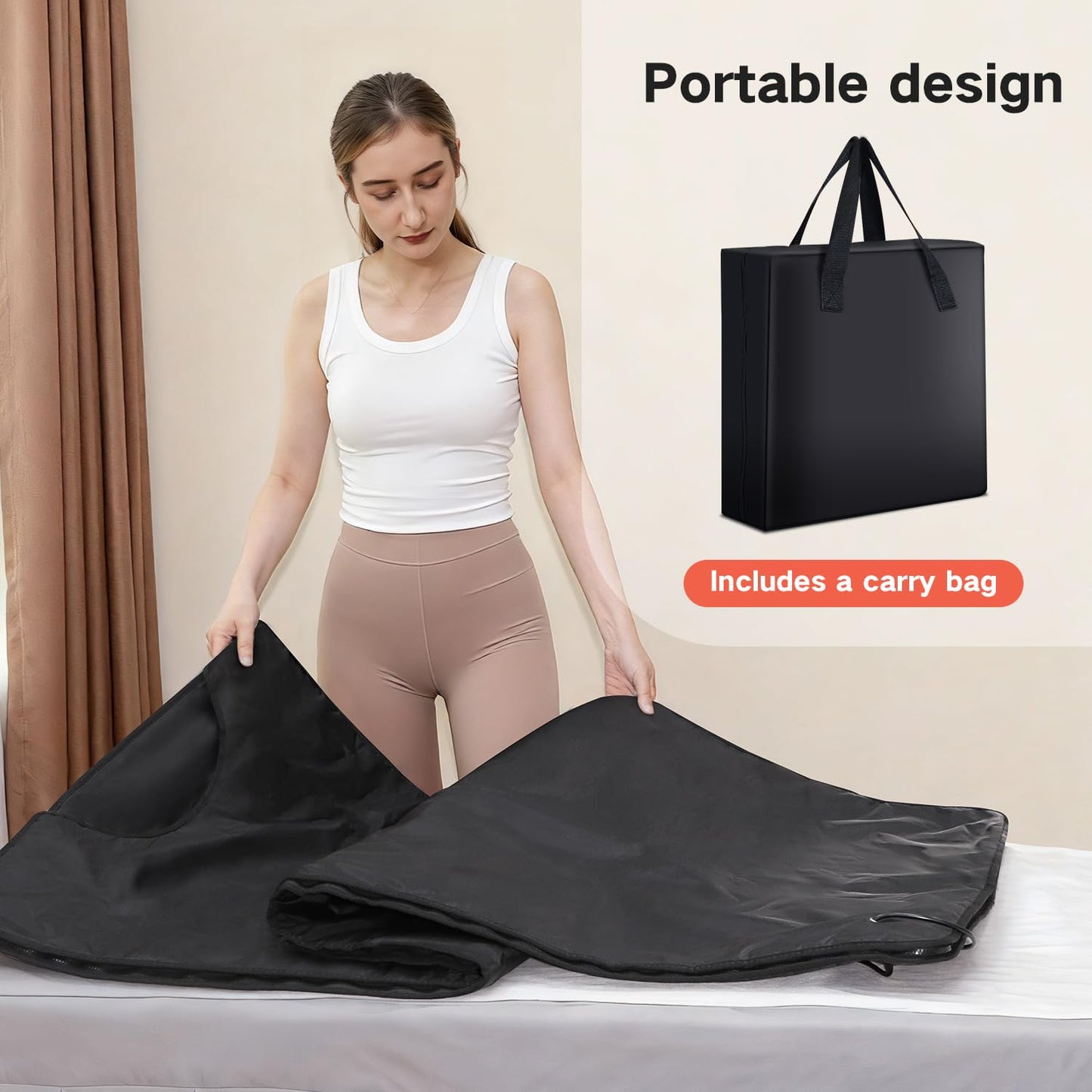 RRGFB Infrared Sauna Blanket for Home, Low EMF Carbon Crystal Heating, Portable Dry Sauna Bag for Relaxation, Detoxification, 5.9ft×2.6ft, Sleeveless-Black