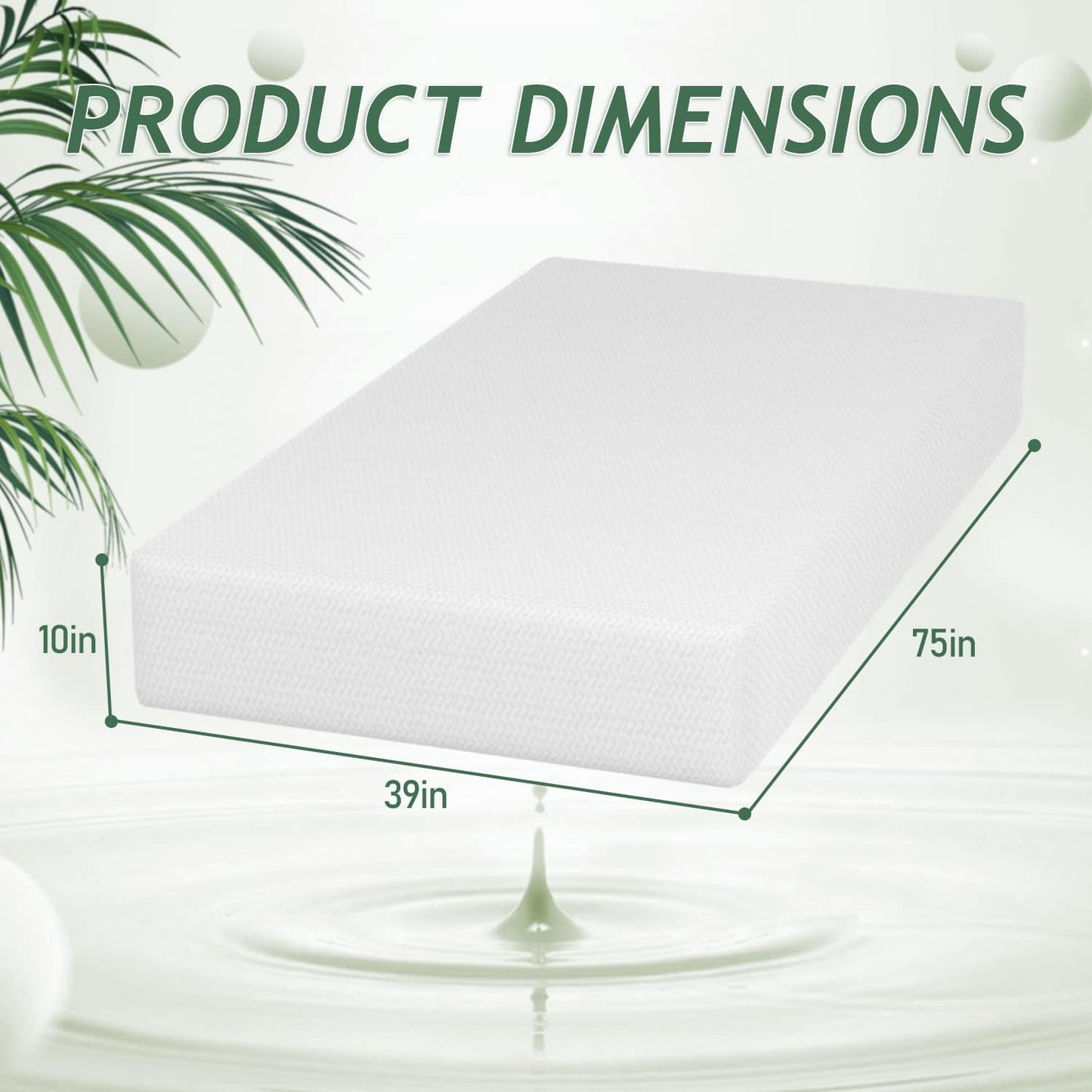 PayLessHere Twin Mattress - 10 Inch Green Tea Memory Foam, CertiPUR-US Certified, Medium-Firm, Removable Cover