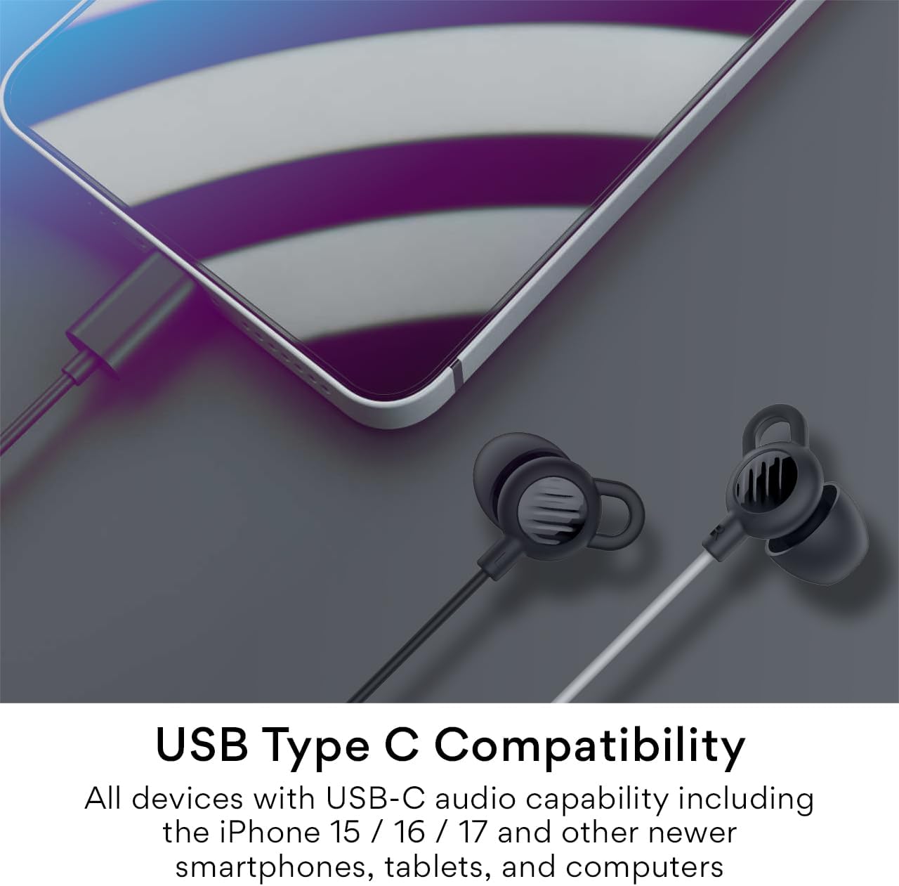 MEE audio SleepTones USB-C Wired Sleep Earbuds for Side Sleepers with Lightweight Low-Profile Silicone Earpieces, Noise