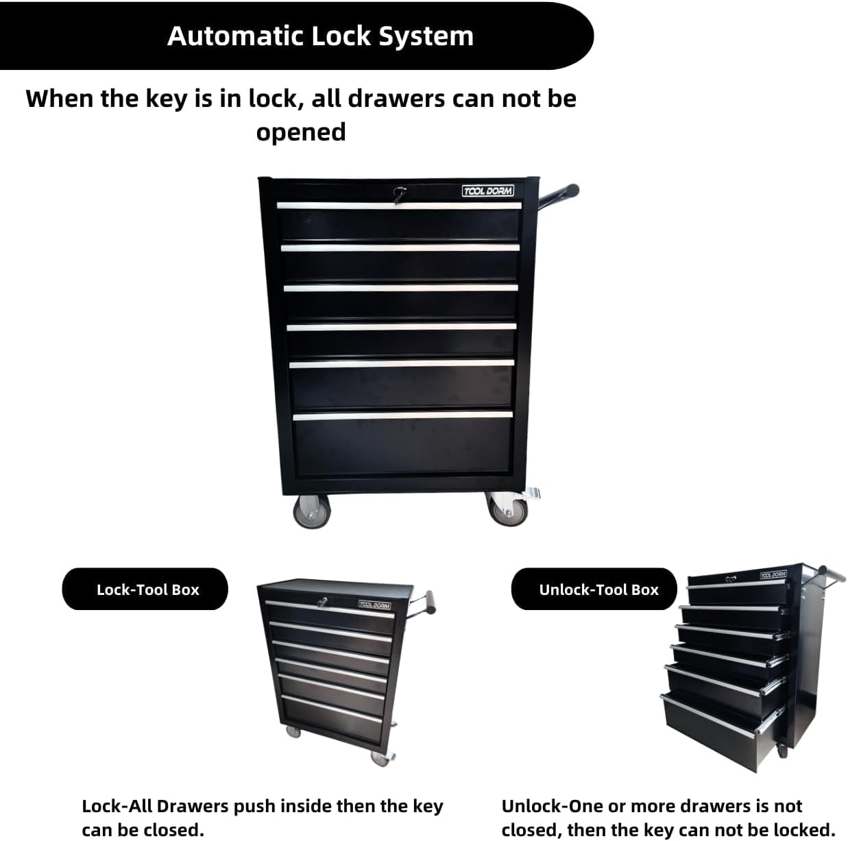 6-Drawer Rolling Tool Chest with Locking Wheels & Drawers, 13" D x 24.2" W x 36.6" H Mobile Tool Storage Cabinet, Heavy-Duty Garage Organizer with Ergonomic Handle
