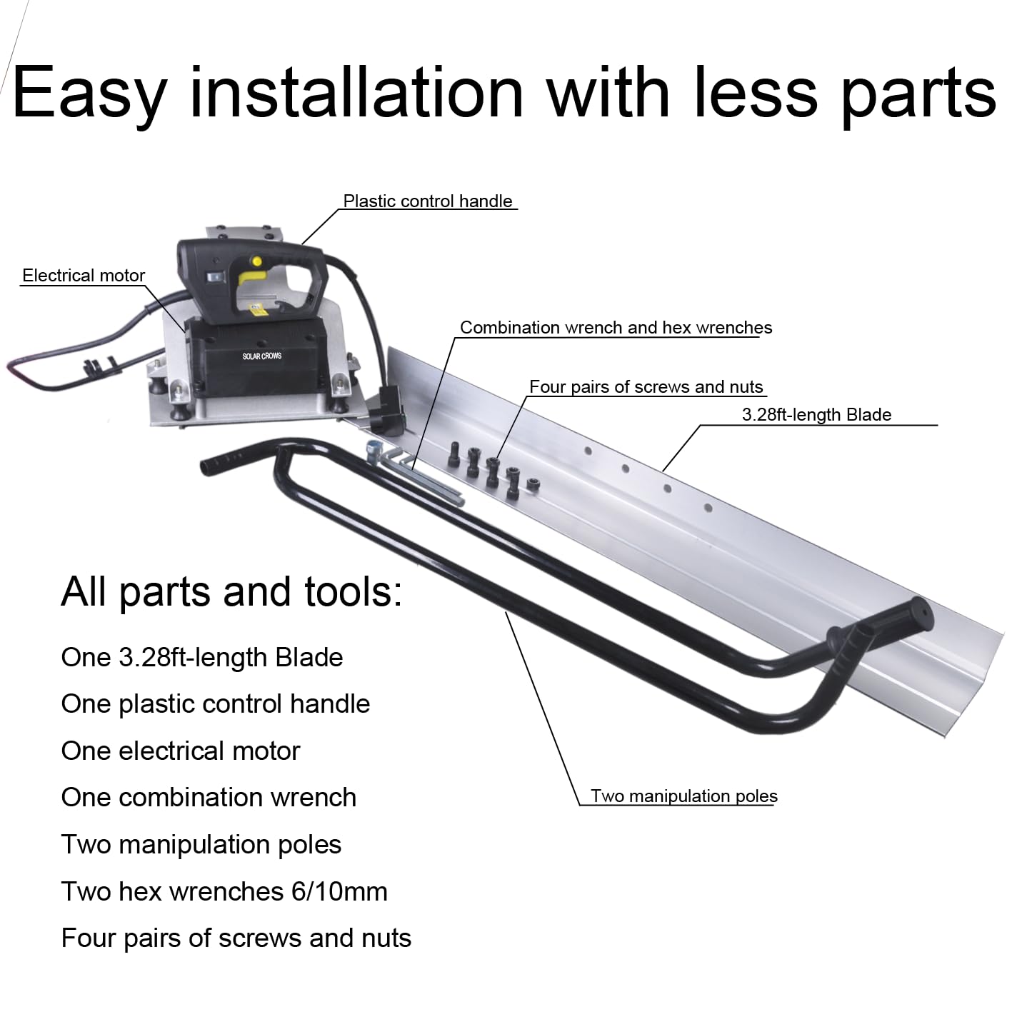 SOLARCROWS Corded Electric Concrete Power Screed - Heavy Duty Vibratory Leveling Tool with an 1M (3.3 Feet) Harden Blade, Wet Cement Finishing Machine for Road Construction & Floor Smoothing
