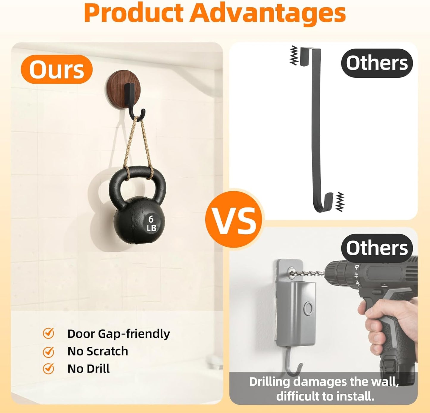 Walnut Wreath Hanger - Upgraded Suction Cup Hook for Doors & Windows | 2 Pack for All Seasons