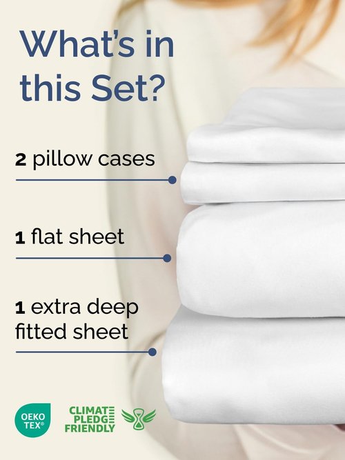 Extra Deep Queen Sheet Set - 4 Piece Breathable Cooling Bed Sheets - Fits 18-24 Inch Mattresses - Ultra Soft, Wrinkle-Free Luxury Bedding - White