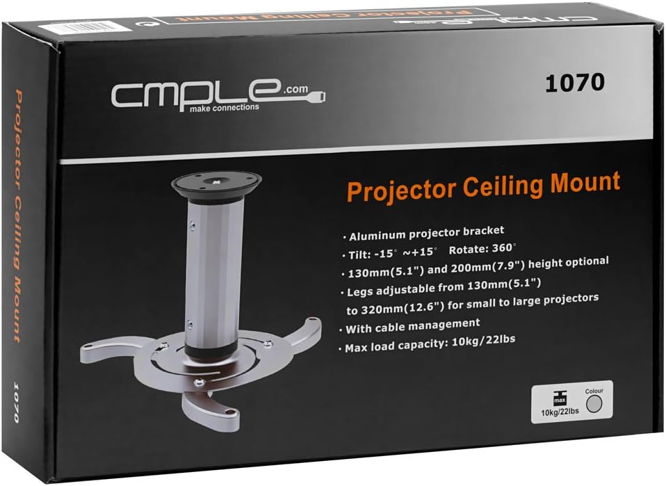 Cmple 360 22lbs - Universal Adjustable Ceiling Projector Mount, Degree Swivel Rotatable Projector Bracket - Max