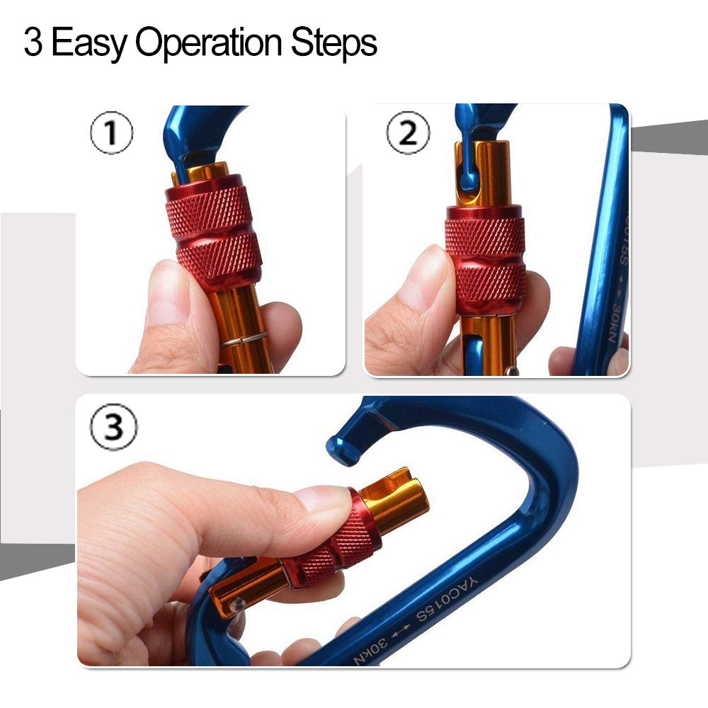 Ayamaya Climbing Carabiners - 3 Pack Screwgate Locking Carabiner 30KN (6744 lbs) Heavy Duty Gears for Rock Climbing, Rappelling, Swing Rescue & Gym, Large D-Shaped Carabiners