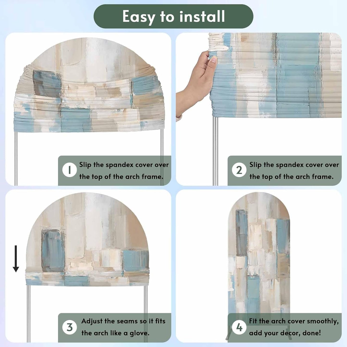 Jnbasdffb 7.2 Blue Beige Color Blocks Wedding Arch Cover, Stretchy Spandex Arch Backdrop Stand Covers FT, Abstract Oil
