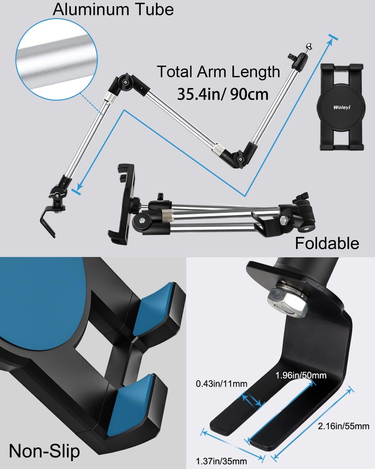 woleyi 35" 4-13" Car/Truck Seat Rail Tablet Mount, Heavy Duty Car Floor Bolt Tablet Holder, Vehicle Front Seats Stand