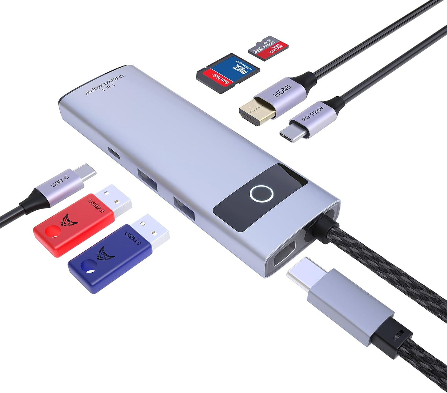 DiamondTiger 7 1 4K@30Hz 10Gbps 100W in Docking Station,USB C Hub HDMI Display, USB-A/C Data Ports, PD,TF/MicroSD Card