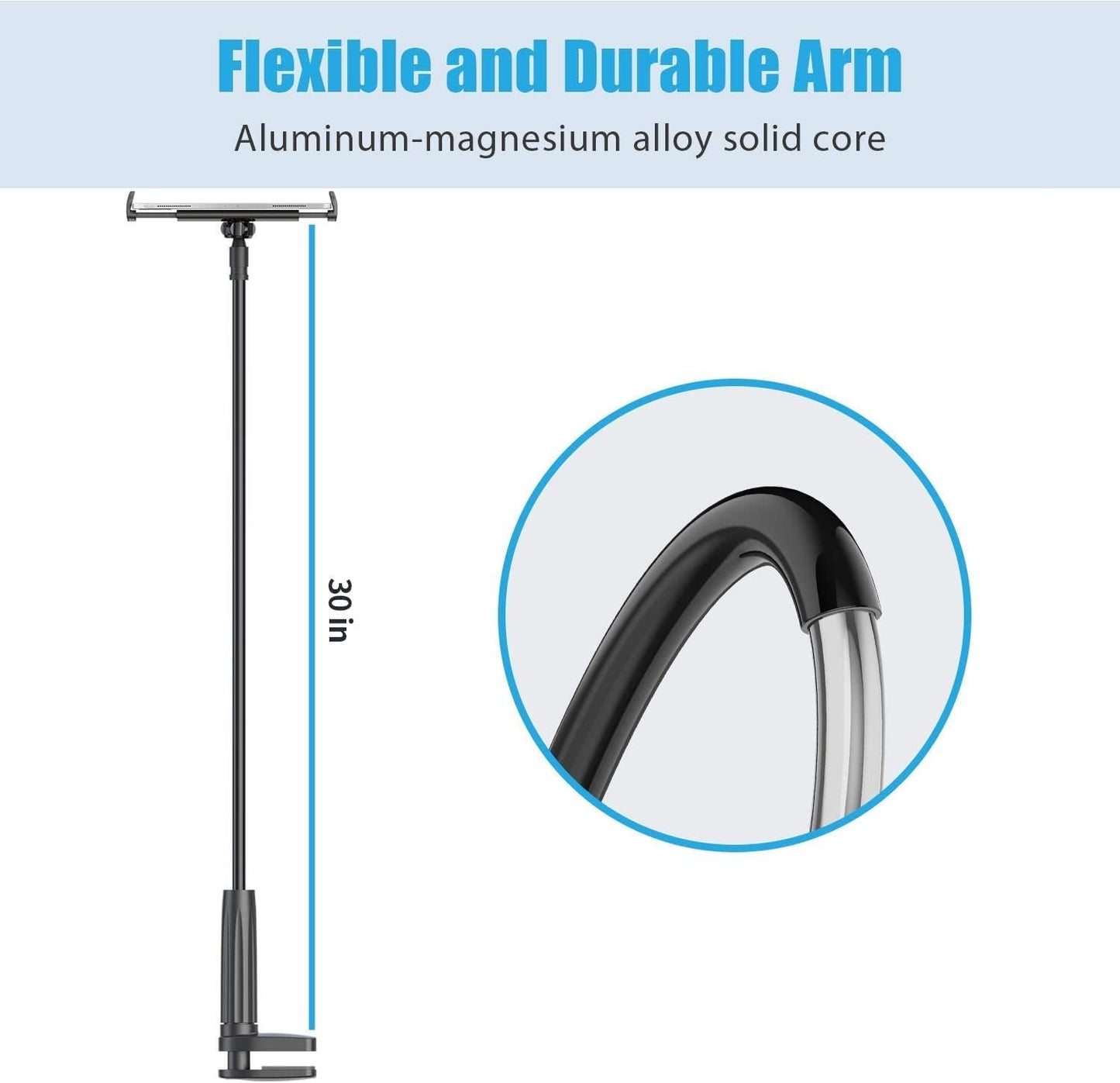 WixGear 4"-10.5" Tablet Holder for Bed - Gooseneck Tablet Holder Stand, Flexible Long Arm Gooseneck Mount Holder Clip