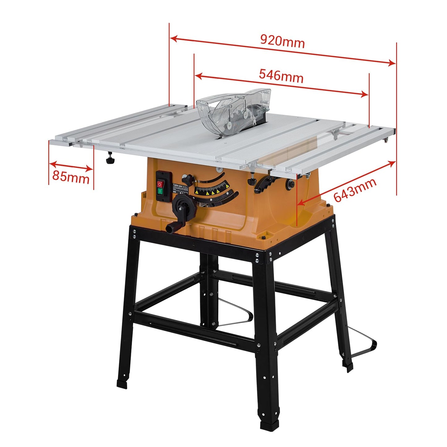 Table Saw, 10 Inch 15A Multifunctional Saw With Stand & Push Stick, 90° Cross Cut & 0-45° Bevel Cut, 5000RPM, Adjustable Blade Height for Woodworking, Orange