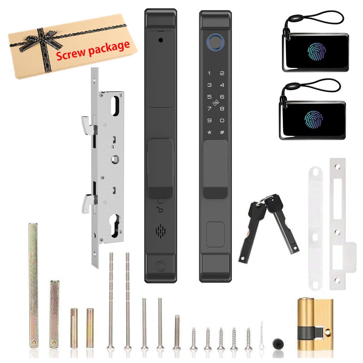 eLinkSmart Slim Keypad Door Lock Built-in WiFi Fingerprint Keyless Entry Mortise Smart Lock for Sliding Patio Glass Door, 2885 Hook Latch, Fits 22–110mm (0.87"-4.33") Door Thickness, Tuya App