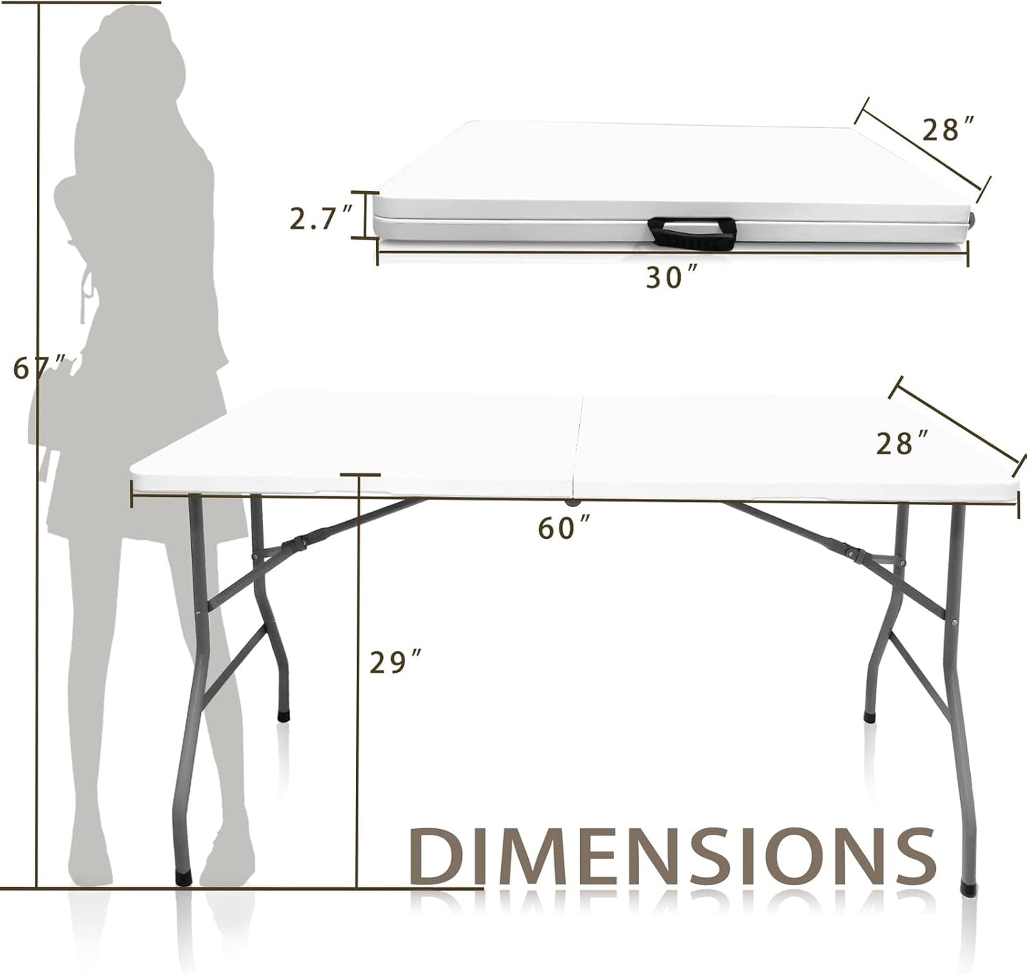 Skiennix 5 FT Plastic Folding Table - Portable Dining & Picnic Table for Small Spaces | Indoor/Outdoor Use