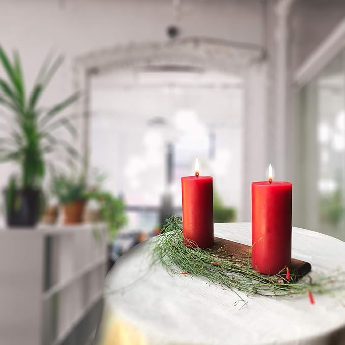 Simply Soson Red Pillar Candles - 3x3 inch Set of 3 - Unscented Decorative Large Candles for Home Decor, Weddings, Holidays