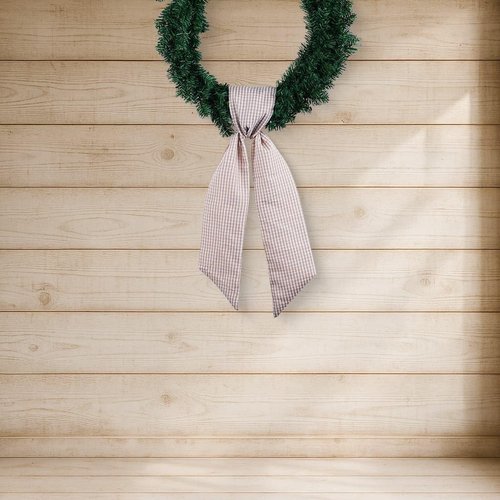 Beige White Gingham Wreath Sash - 5.12" Wide x 54.33" for Fall Thanksgiving Farmhouse Decor