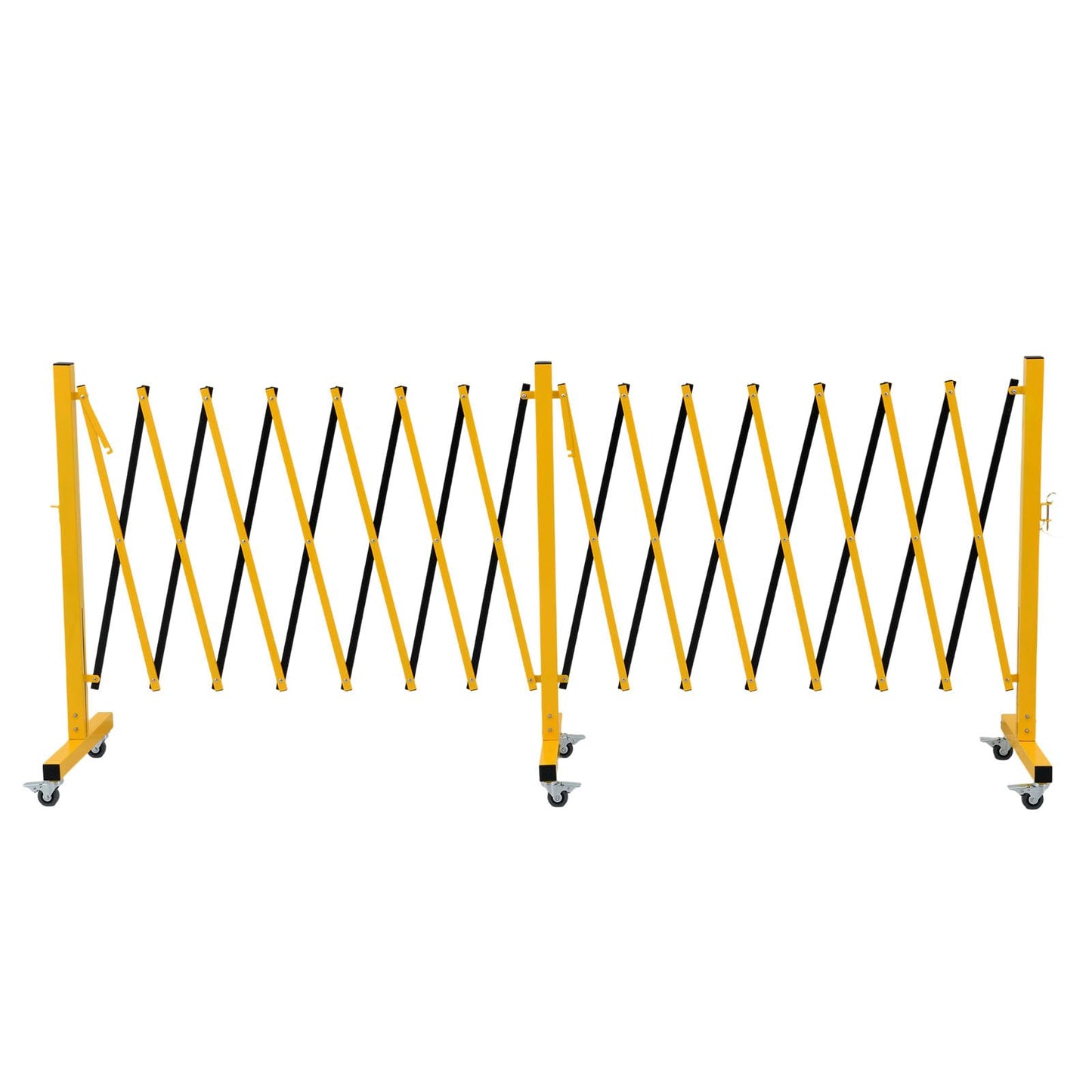 GYMTIME Metal Expandable Barricade, Safety Barrier with Casters, Retractable Traffic Fence, Mobile Temporary Folding Security Gate for Outdoor, Shopping Mall, 23 Feet, Yellow and Black